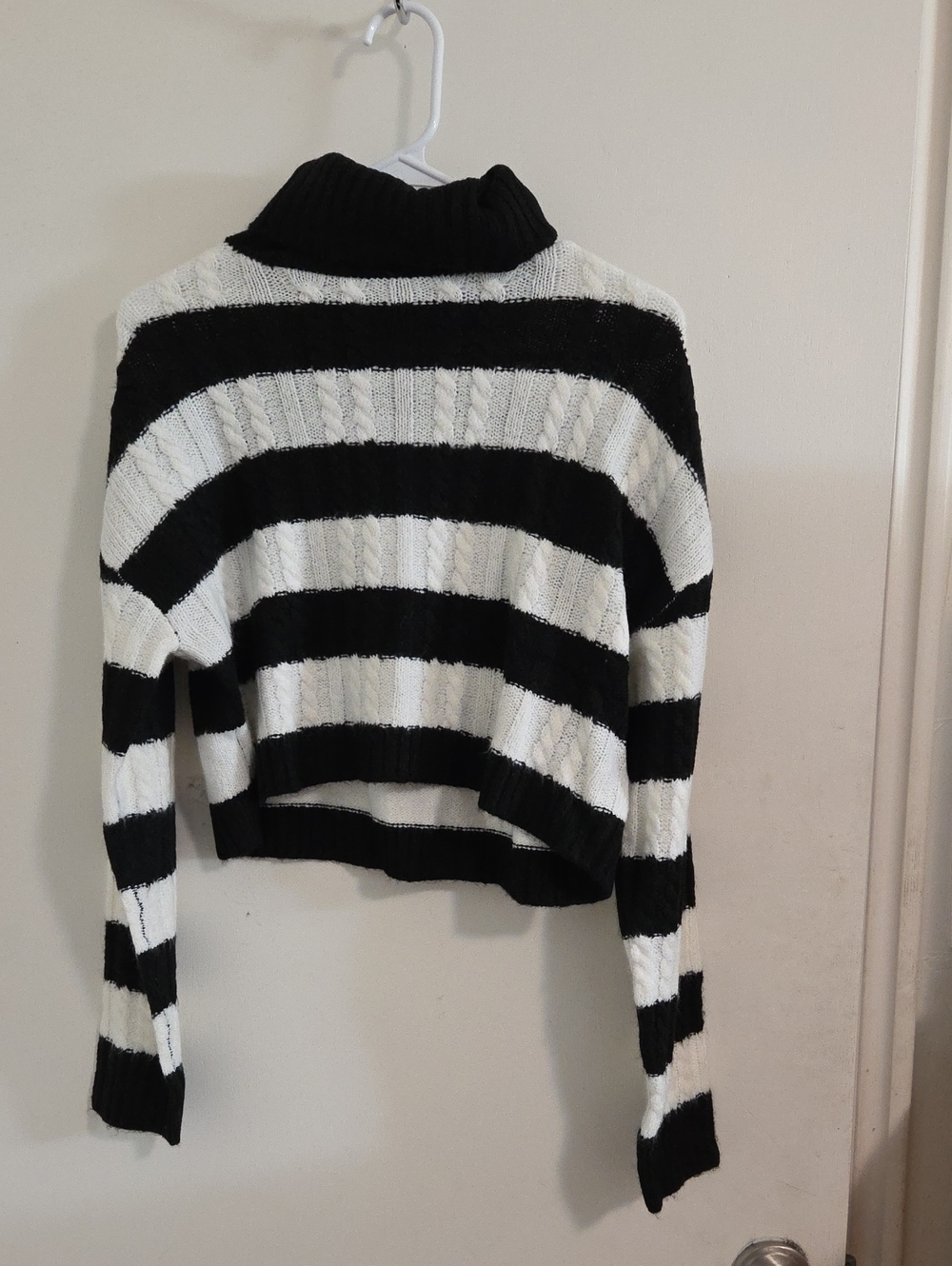 Love Tree Black & White Striped Turtleneck Sweater